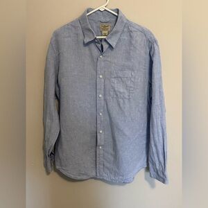 LL Bean 100% Linen Mens Shirt Large Blue Slightly Fitted Long Sleeve Business